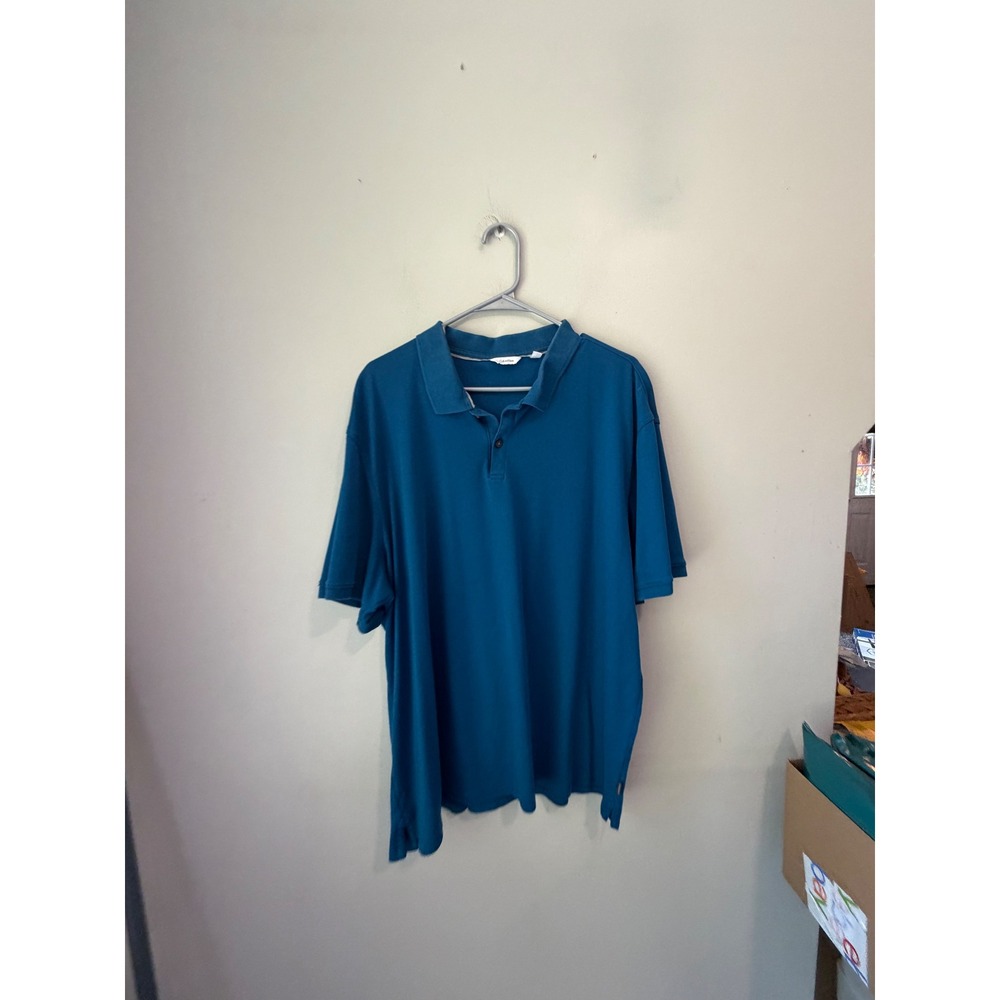 Calvin Klein Mens XXL Teal Blue Short Sleeve Pique Polo Shirt Classic Fit